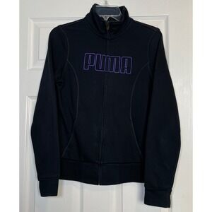 Puma Track Jacket Women Size M Black Purple Sportlifestyle Full Zip Logo